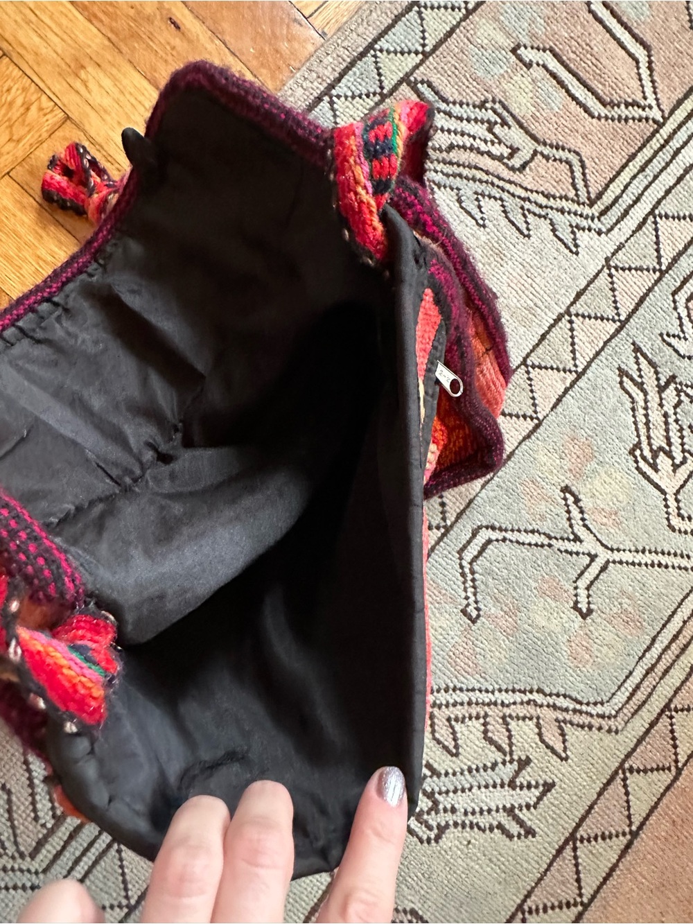 Handwoven Pink & Red Crossbody Bag - Boho Woven Shoulder Bag - Picture 3 of 5